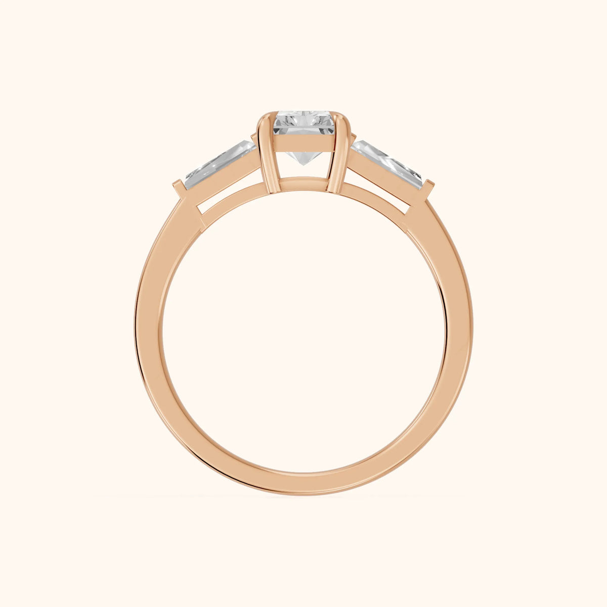 Winnie Three-Stone Radiant Diamond Engagement Ring in Rose Gold - FingerView.webp