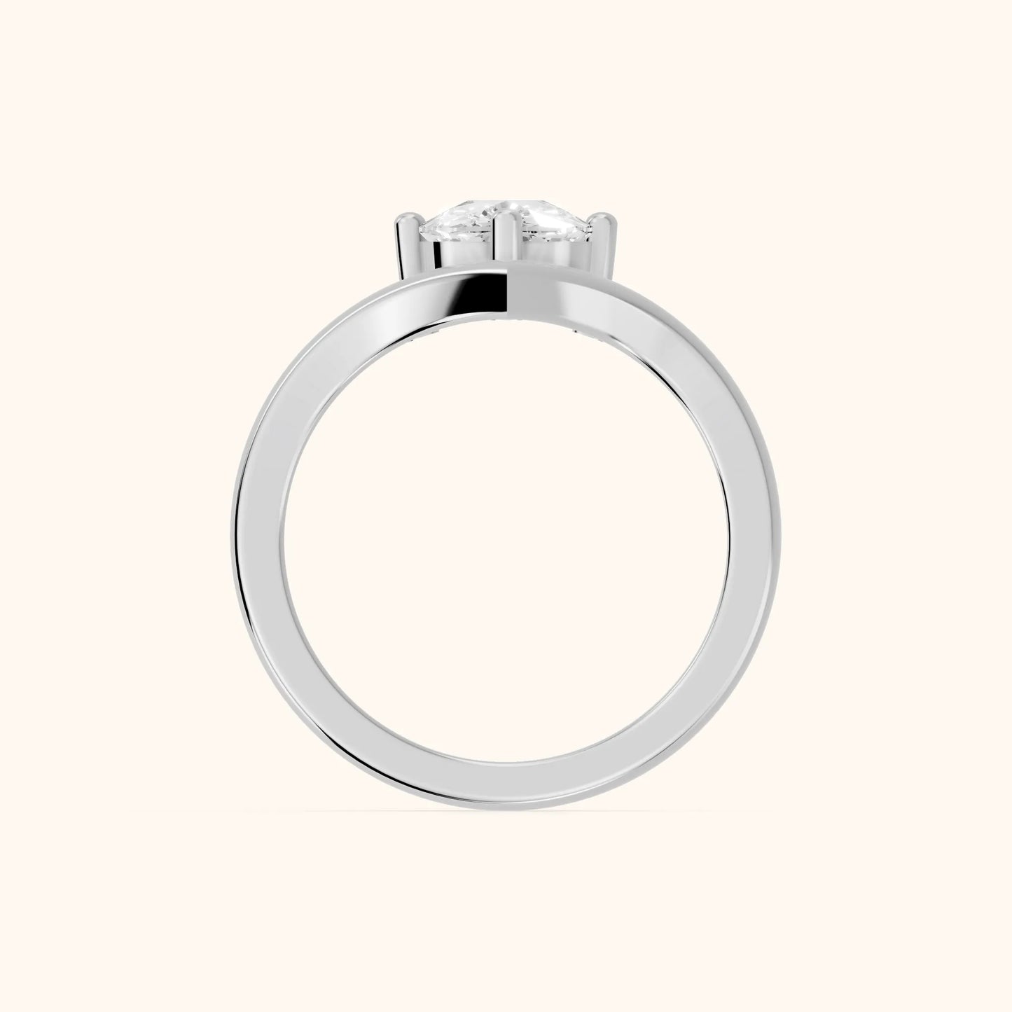 Evelyn Chevron Solitaire Cushion Diamond Engagement Ring in Silver - FingerView