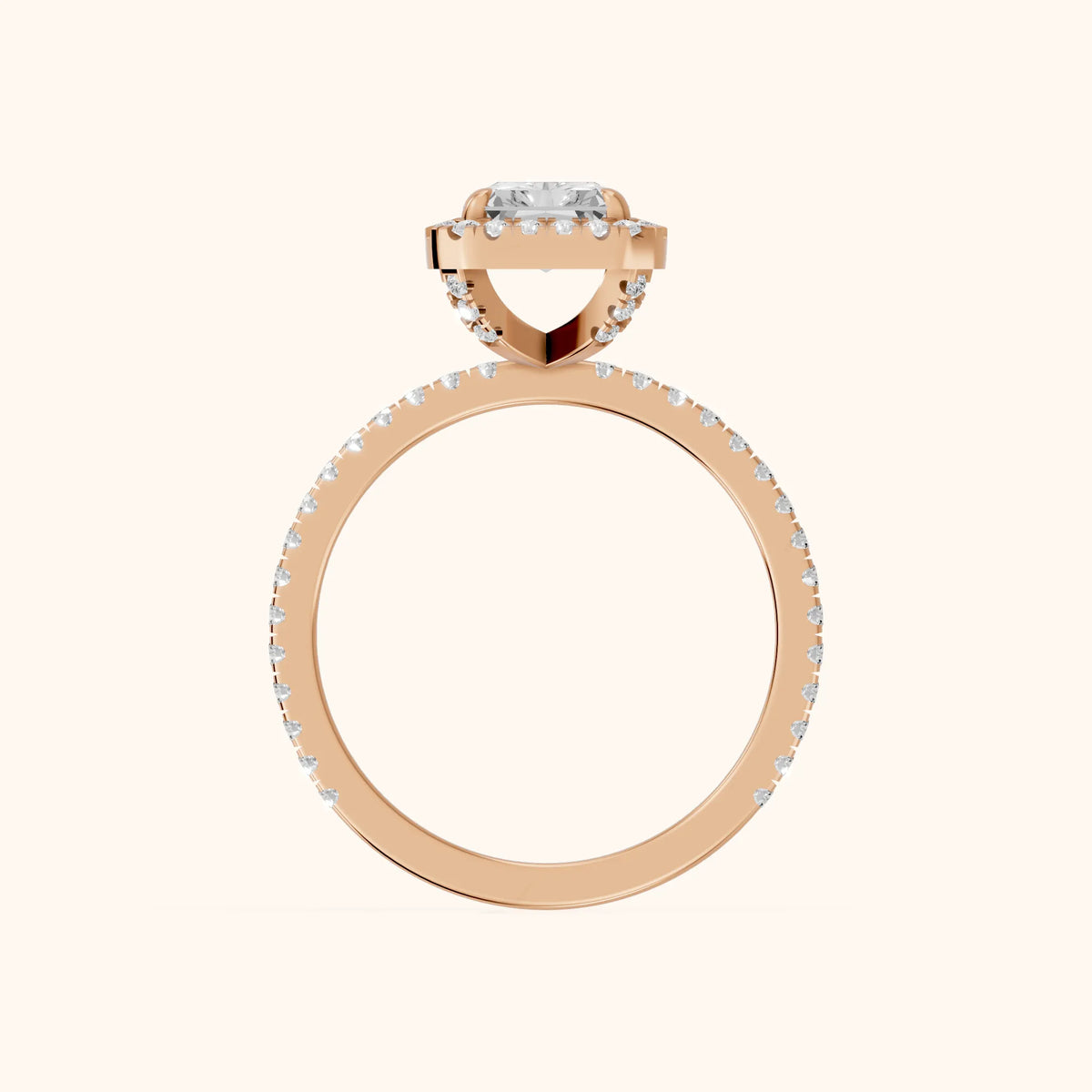 Rosemary Halo Pavé Radiant Diamond Engagement Ring in Rose Gold - FingerView.webp