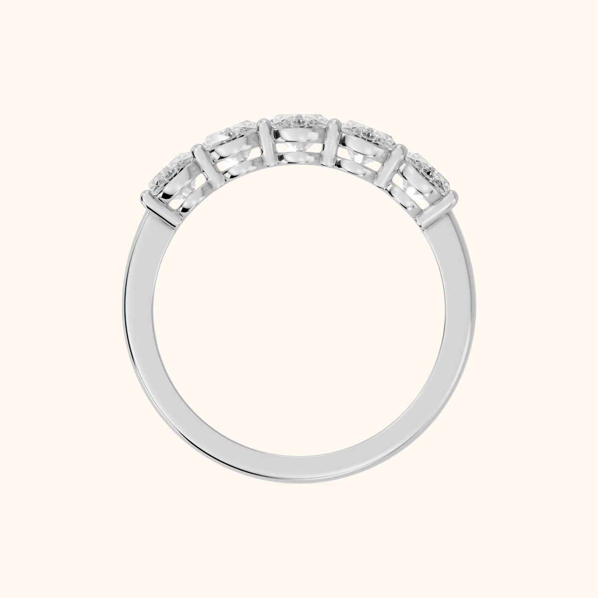Estela Shared Prong Oval Diamond Wedding Band in Silver - FingerView