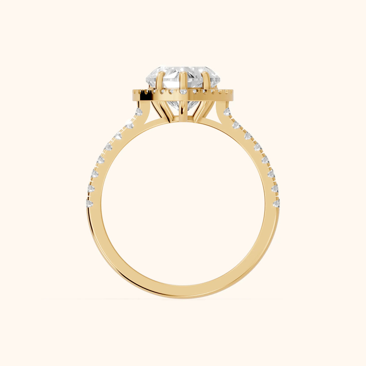 Mabel Halo French Pavé Heart Diamond Engagement Ring in Yellow Gold - FingerView.webp