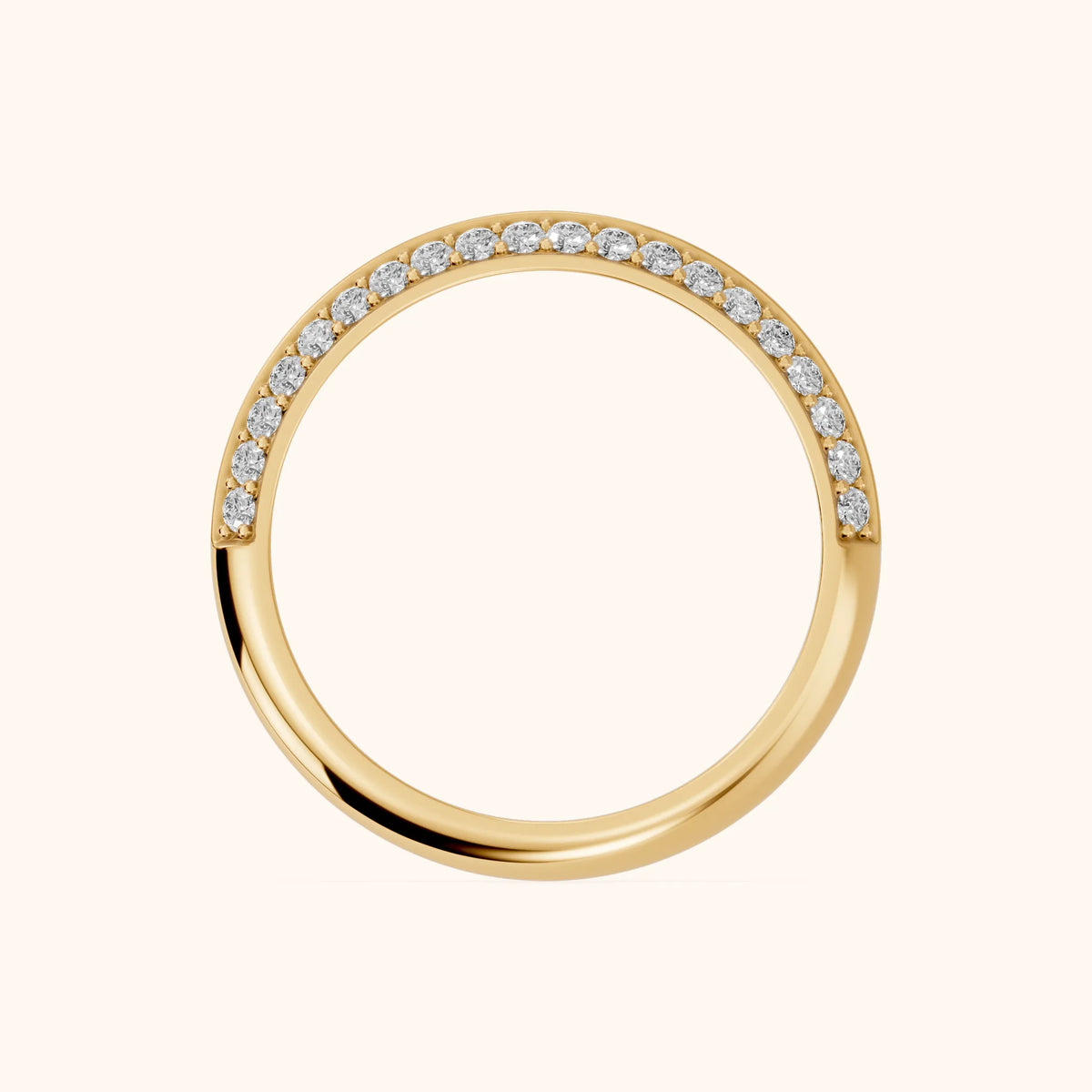 Divya Ridged Dome Round Diamond Half Eternity Band in Yellow Gold - FingerView