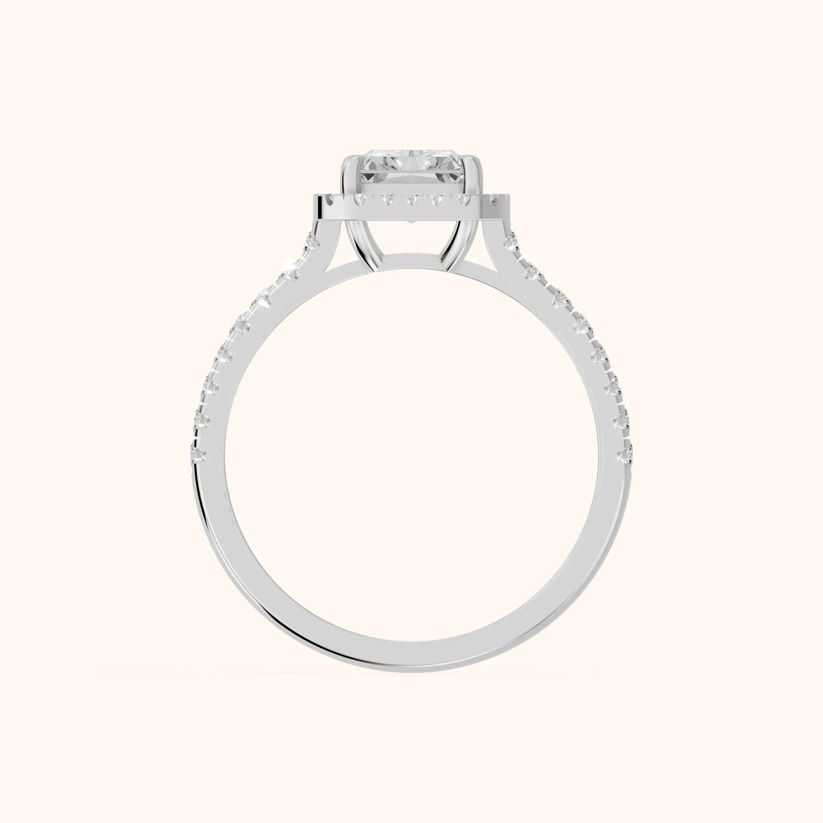 Mabel Halo French Pavé Radiant Diamond Engagement Ring in White Gold - FingerView.webp