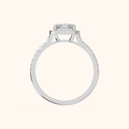 Mabel Halo French Pavé Radiant Diamond Engagement Ring in White Gold - FingerView.webp