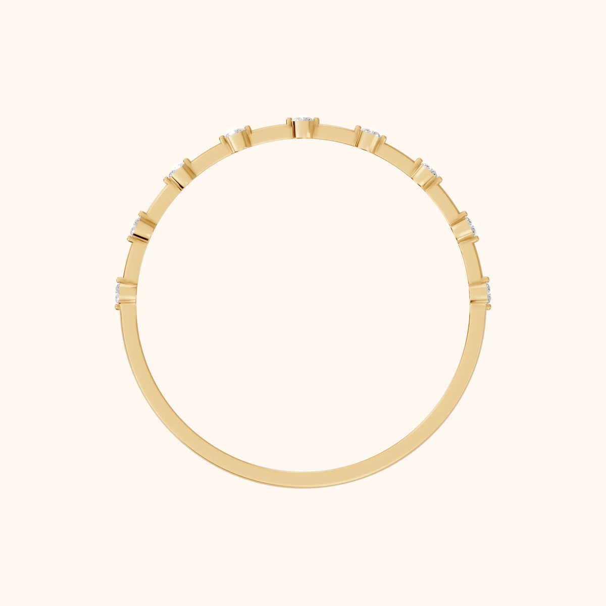 Zaria Dot Dash Round Diamond Wedding Band in Yellow Gold - FingerView