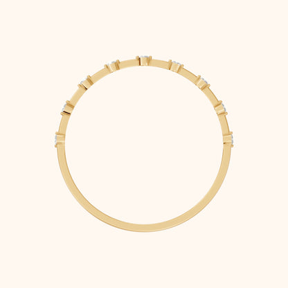 Zaria Dot Dash Round Diamond Wedding Band in Yellow Gold - FingerView