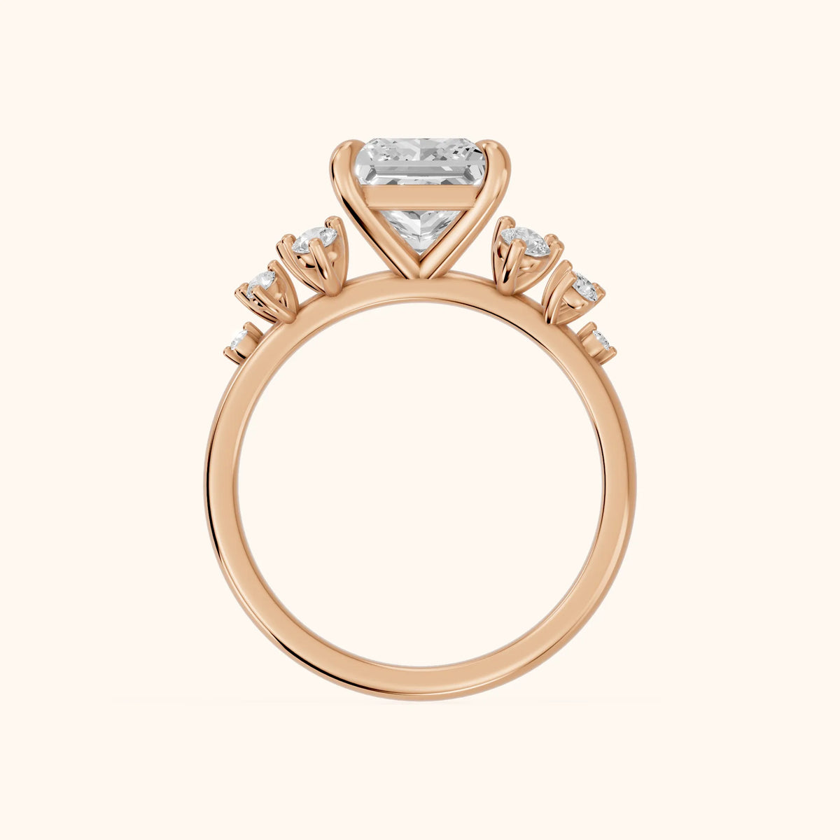Mirabelle Cluster Princess Diamond Engagement Ring in Rose Gold - FingerView.webp