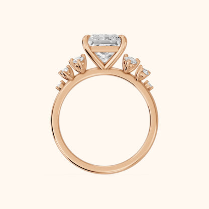 Mirabelle Cluster Princess Diamond Engagement Ring in Rose Gold - FingerView.webp