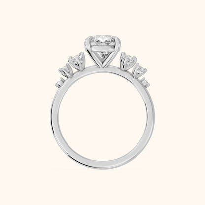 Evelina Bloom Pear Diamond Engagement Ring in Platinum - FingerView
