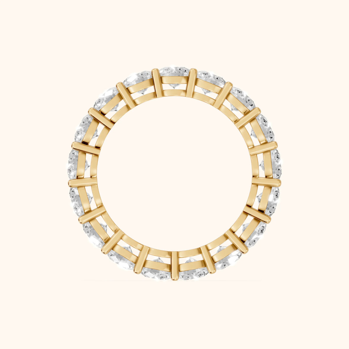 Camille Shared Prong Round Diamond Eternity Band in Yellow Gold - FingerView