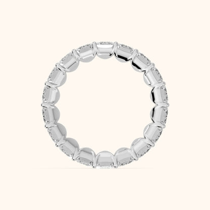 Zaya Shared Prong Emerald Diamond Eternity Band in Silver - FingerView