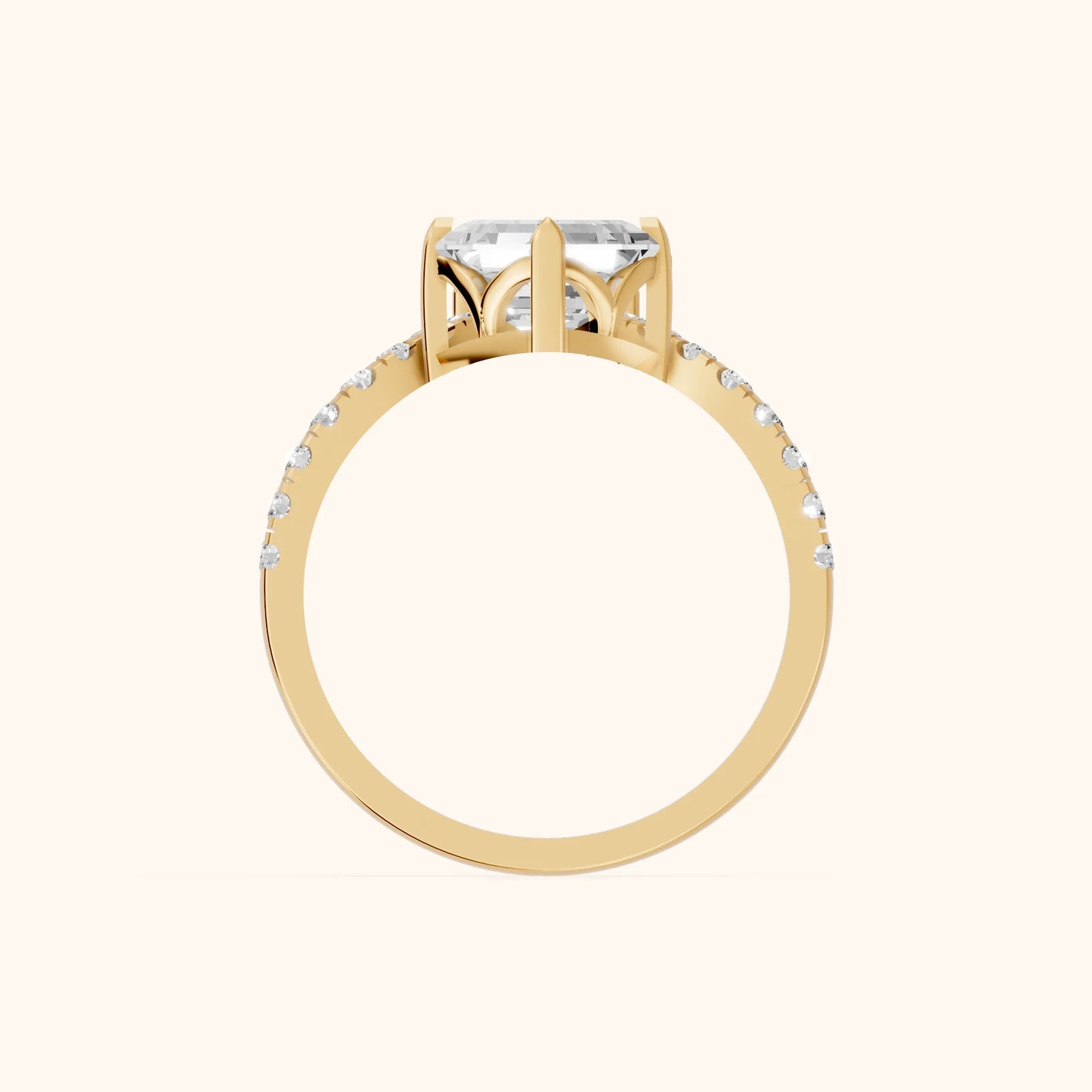 Isabella Legacy Side Stone Asscher Diamond Engagement Ring in Yellow Gold - FingerView
