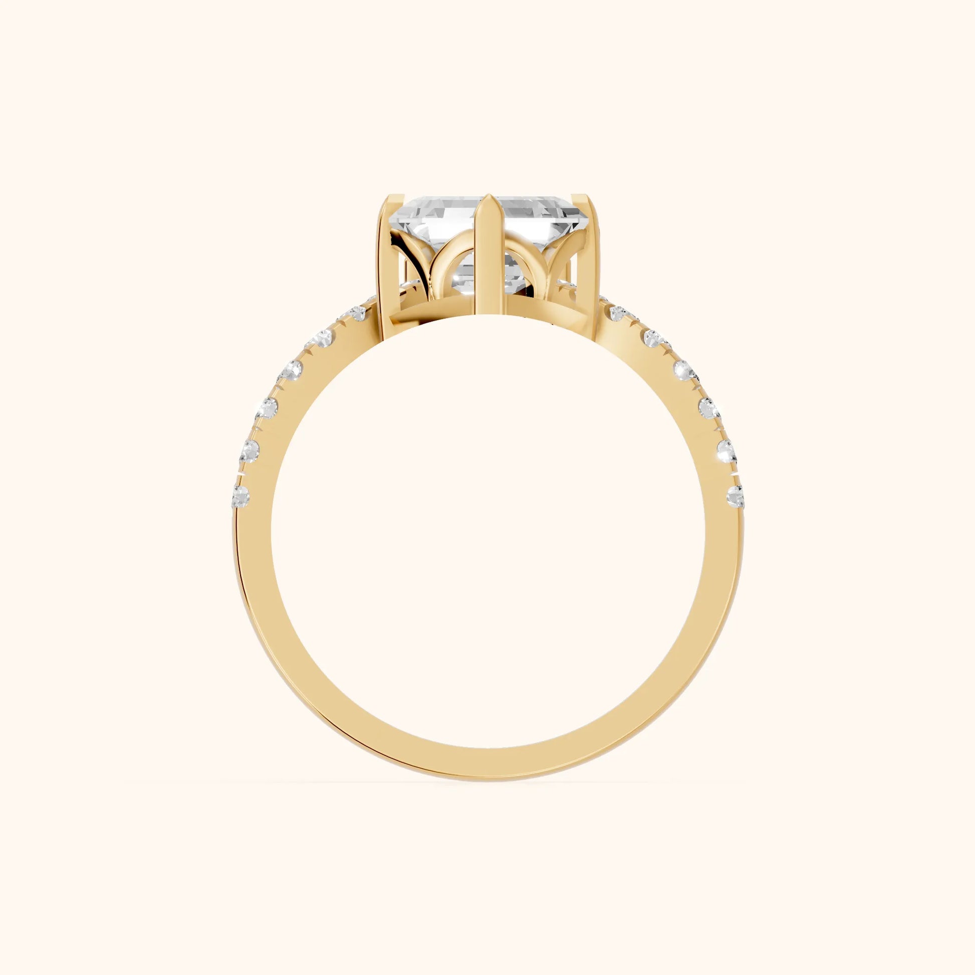 Isabella Legacy Side Stone Asscher Diamond Engagement Ring in Yellow Gold - FingerView
