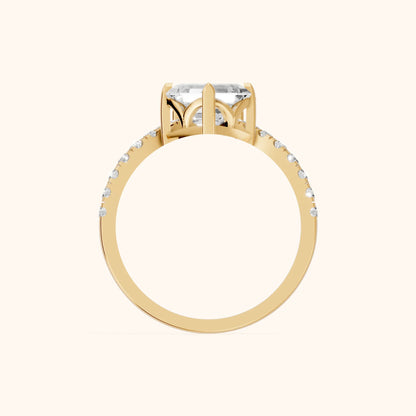 Isabella Legacy Side Stone Asscher Diamond Engagement Ring in Yellow Gold - FingerView