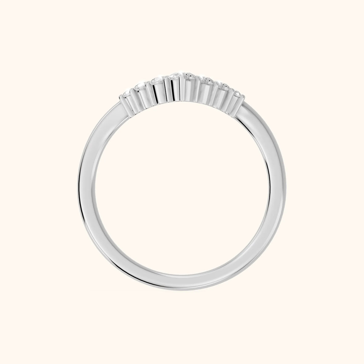 Simone Curved Round Diamond Wedding Band in Silver - FingerView