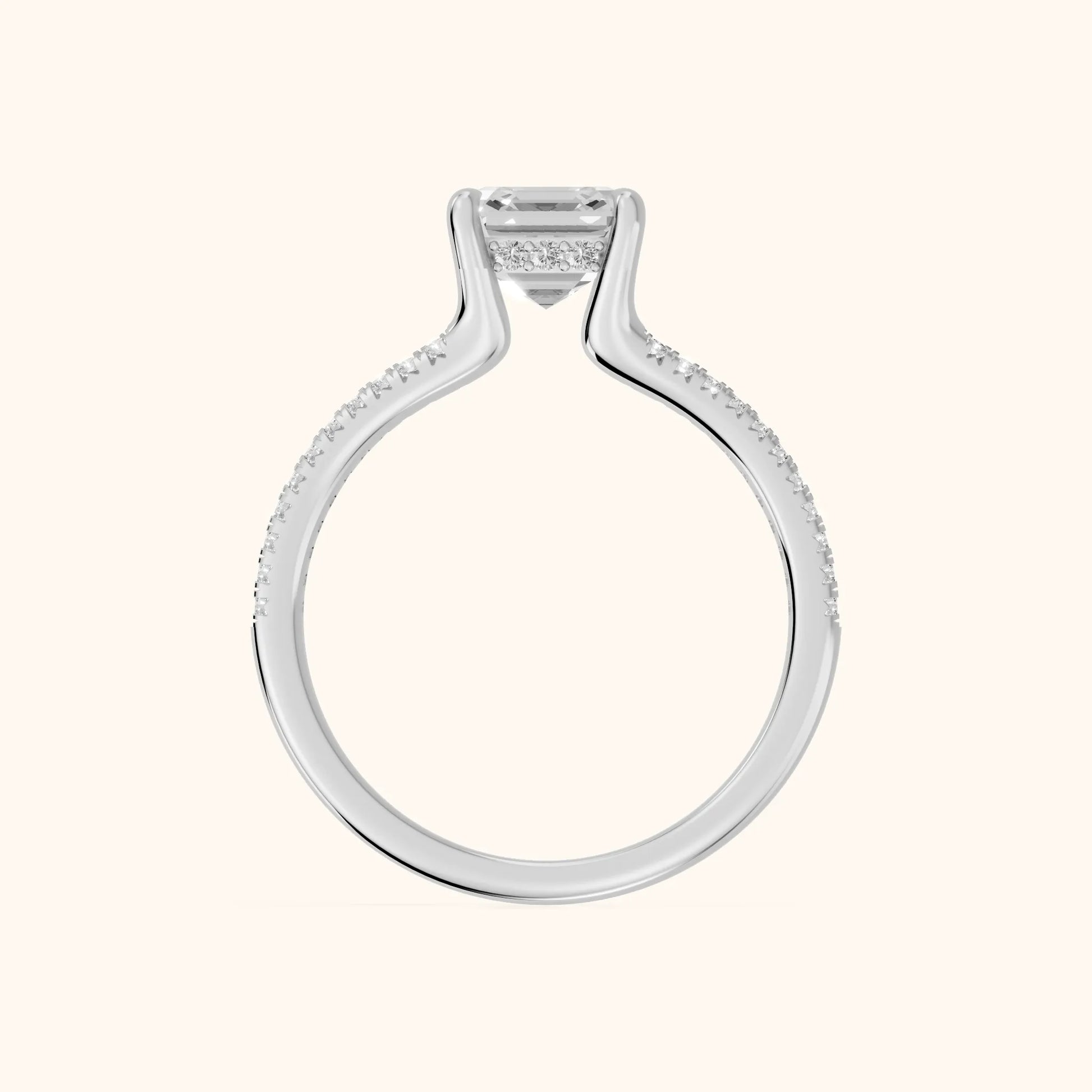 Eternal Embrace Solitaire Asscher Diamond Engagement Ring in White Gold - FingerView