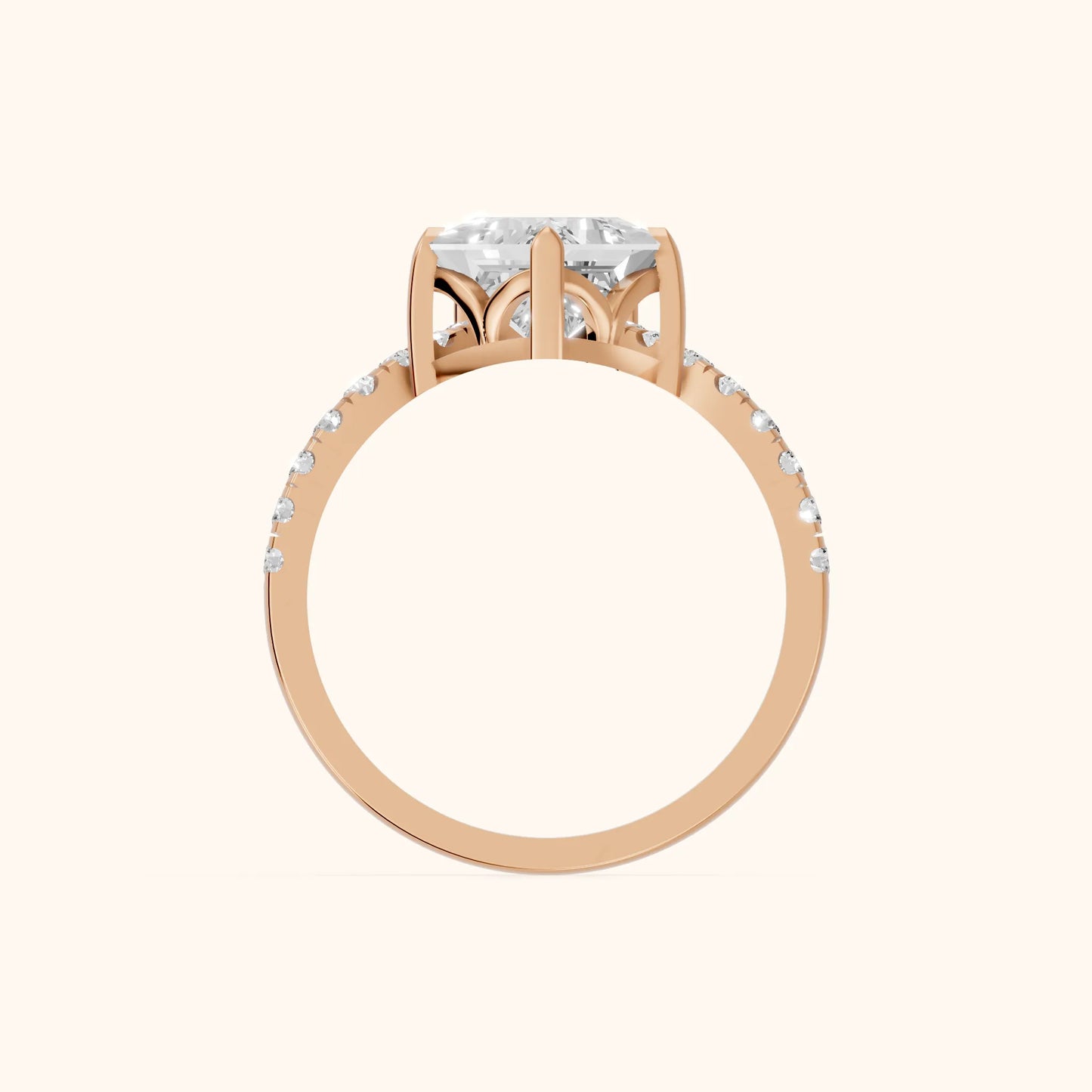 Isabella Legacy Side Stone Princess Diamond Engagement Ring in Rose Gold - FingerView