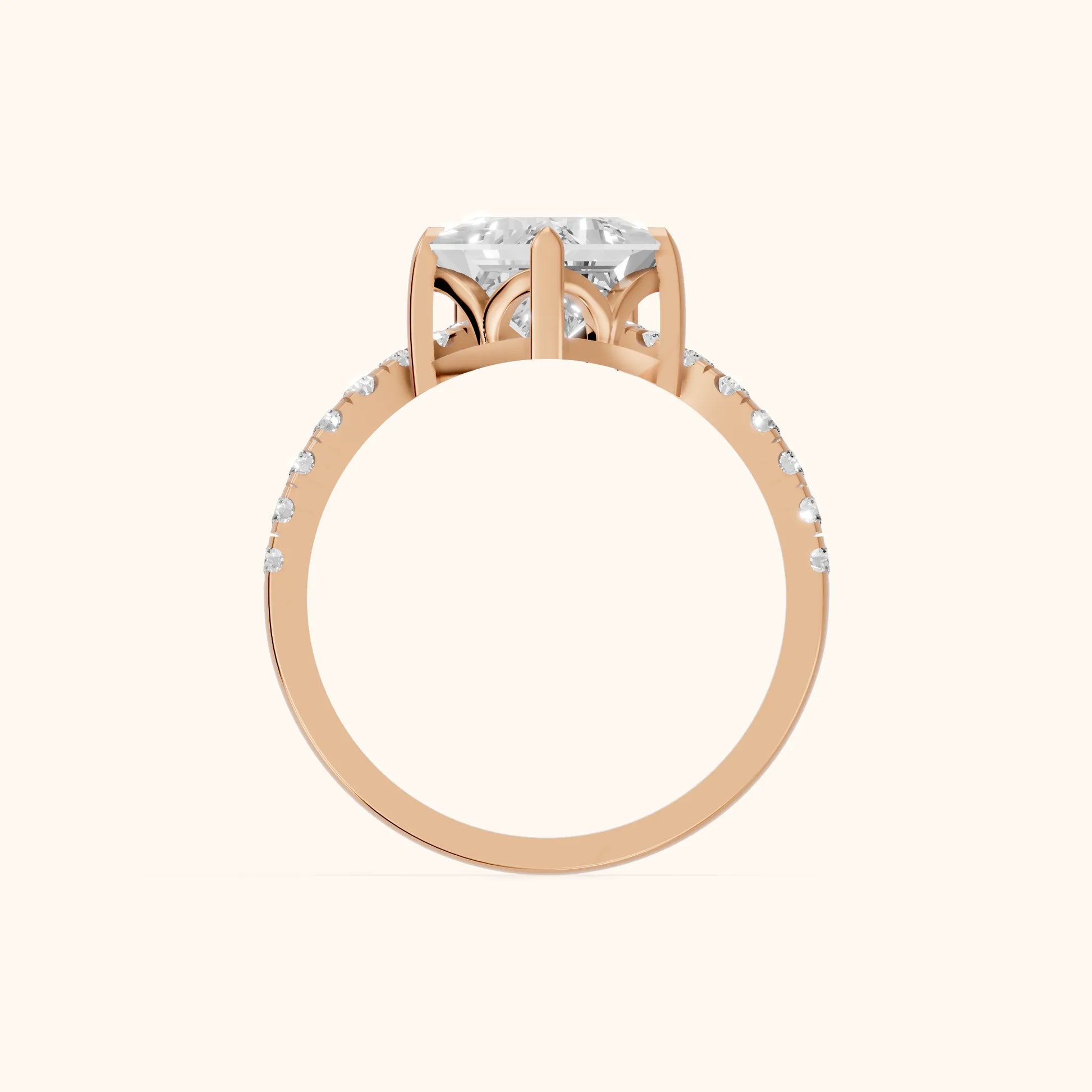Isabella Legacy Side Stone Princess Diamond Engagement Ring in Rose Gold - FingerView
