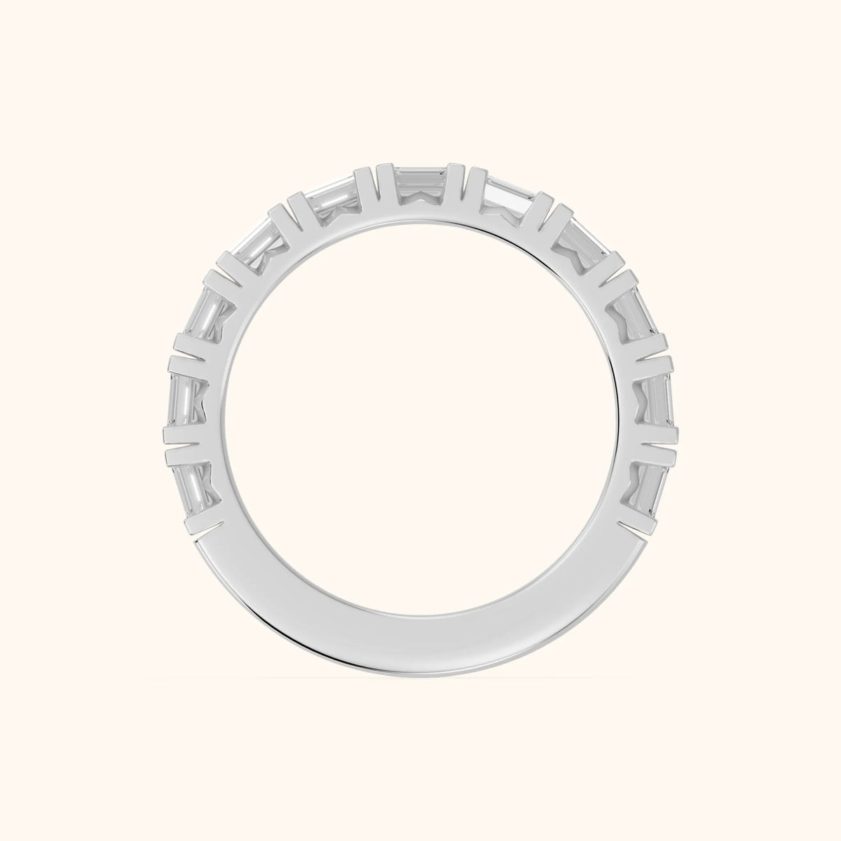 Melina Shared Prong Emerald Diamond Half Eternity Band in Platinum - FingerView