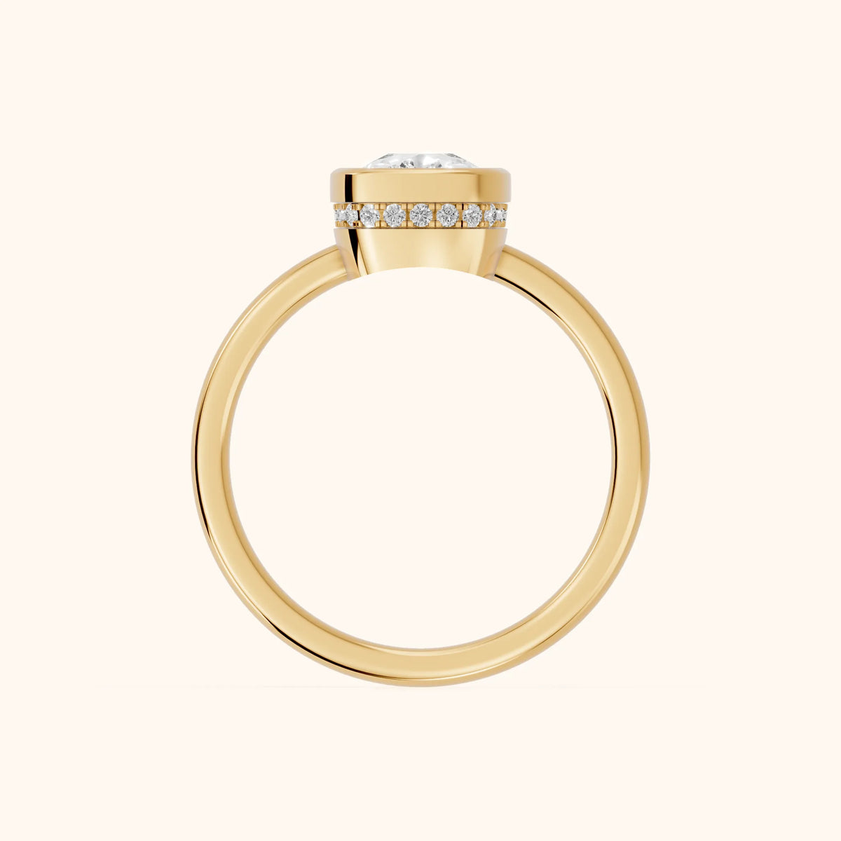 Carina Bezel Hidden Halo Cushion Diamond Engagement Ring in Yellow Gold - FingerView.webp
