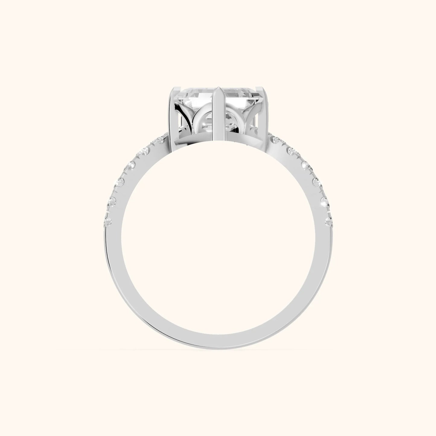 Isabella Legacy Side Stone Asscher Diamond Engagement Ring in Silver - FingerView