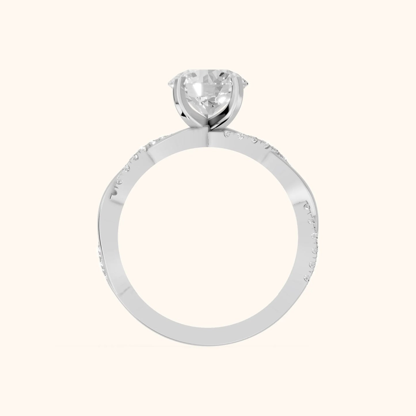 Twisted Side Stone Round Diamond Engagement Ring in Silver - FingerView