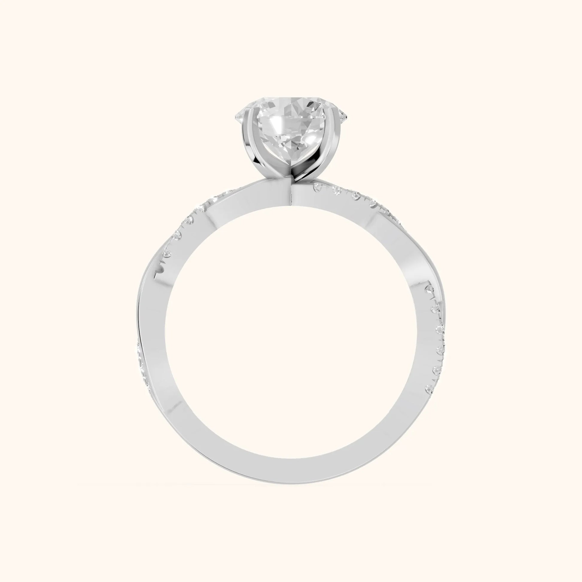 Twisted Side Stone Round Diamond Engagement Ring in Silver - FingerView