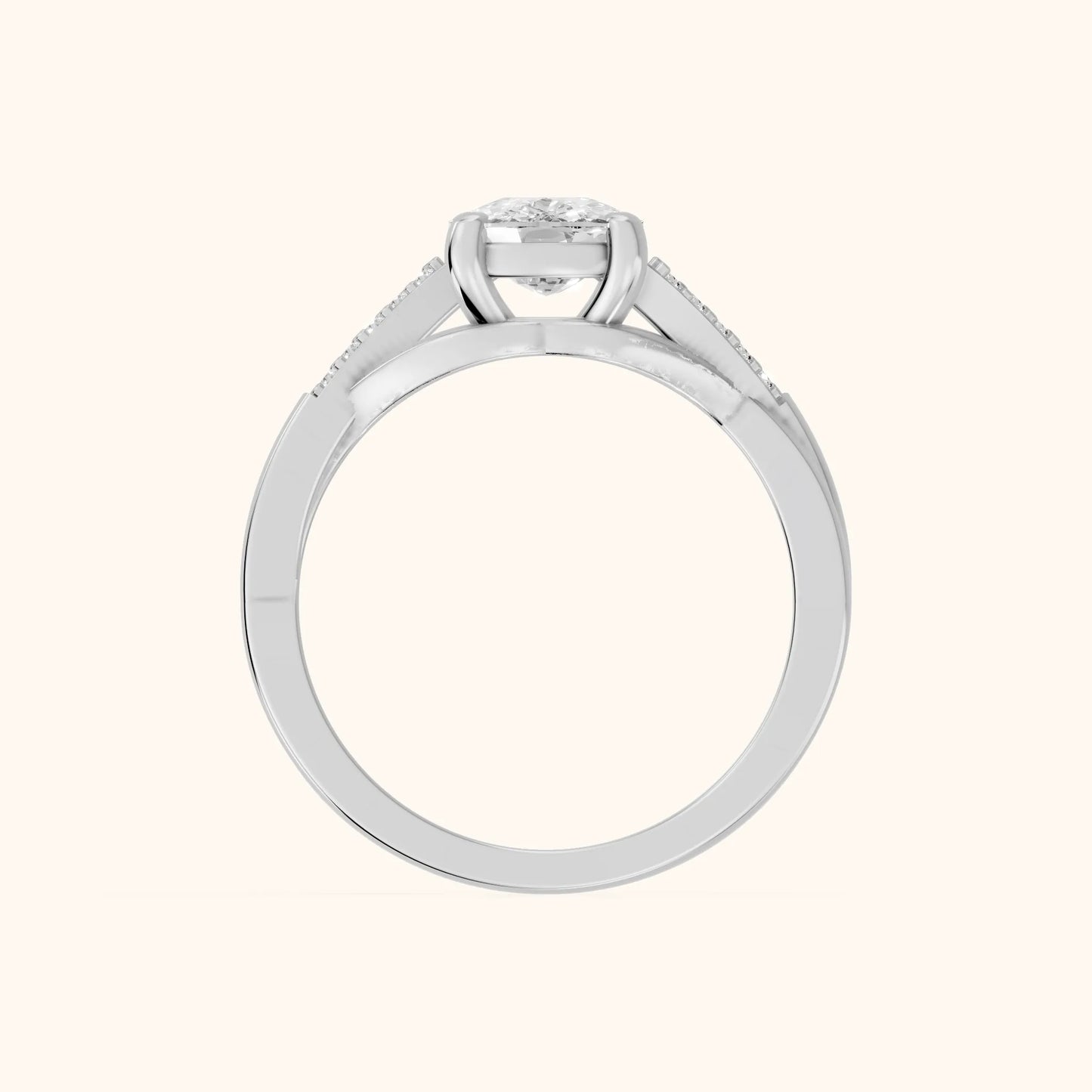 Veronica Twist Side Stone Cushion Diamond Engagement Ring in White Gold - FingerView