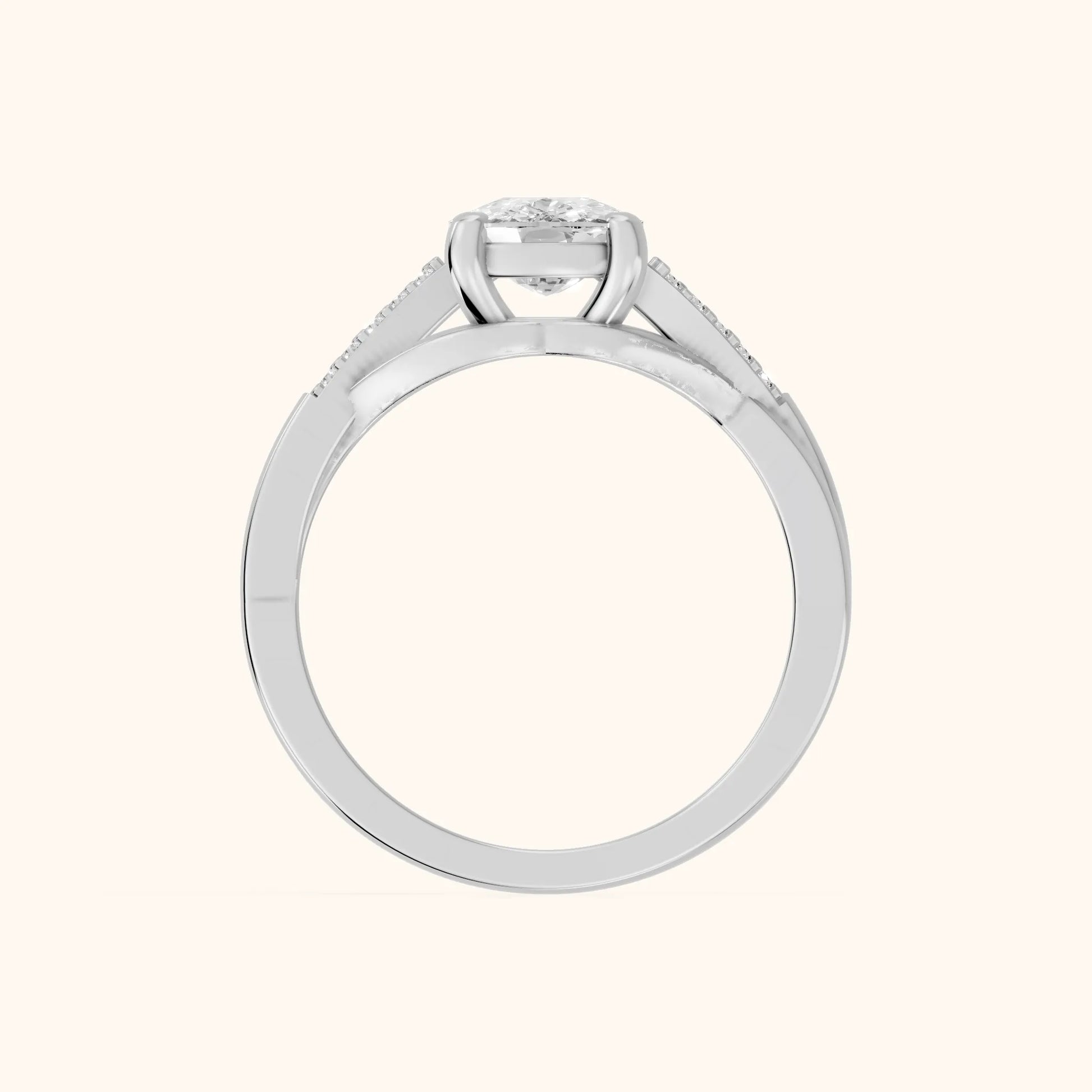 Veronica Twist Side Stone Cushion Diamond Engagement Ring in White Gold - FingerView
