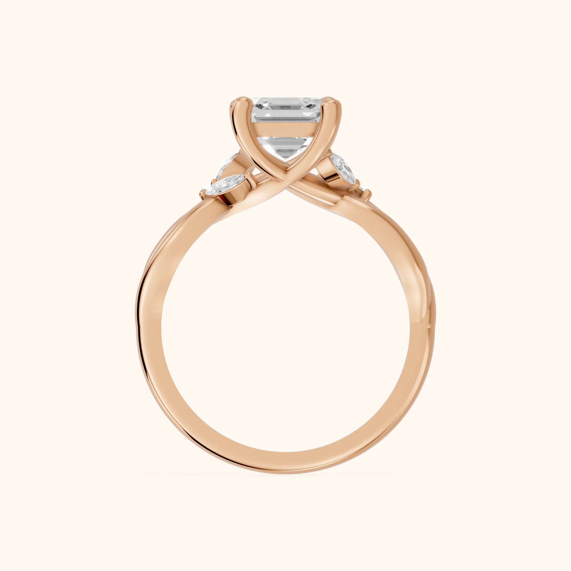 Luna Glow Twisted Asscher Diamond Engagement Ring in Rose Gold - FingerView
