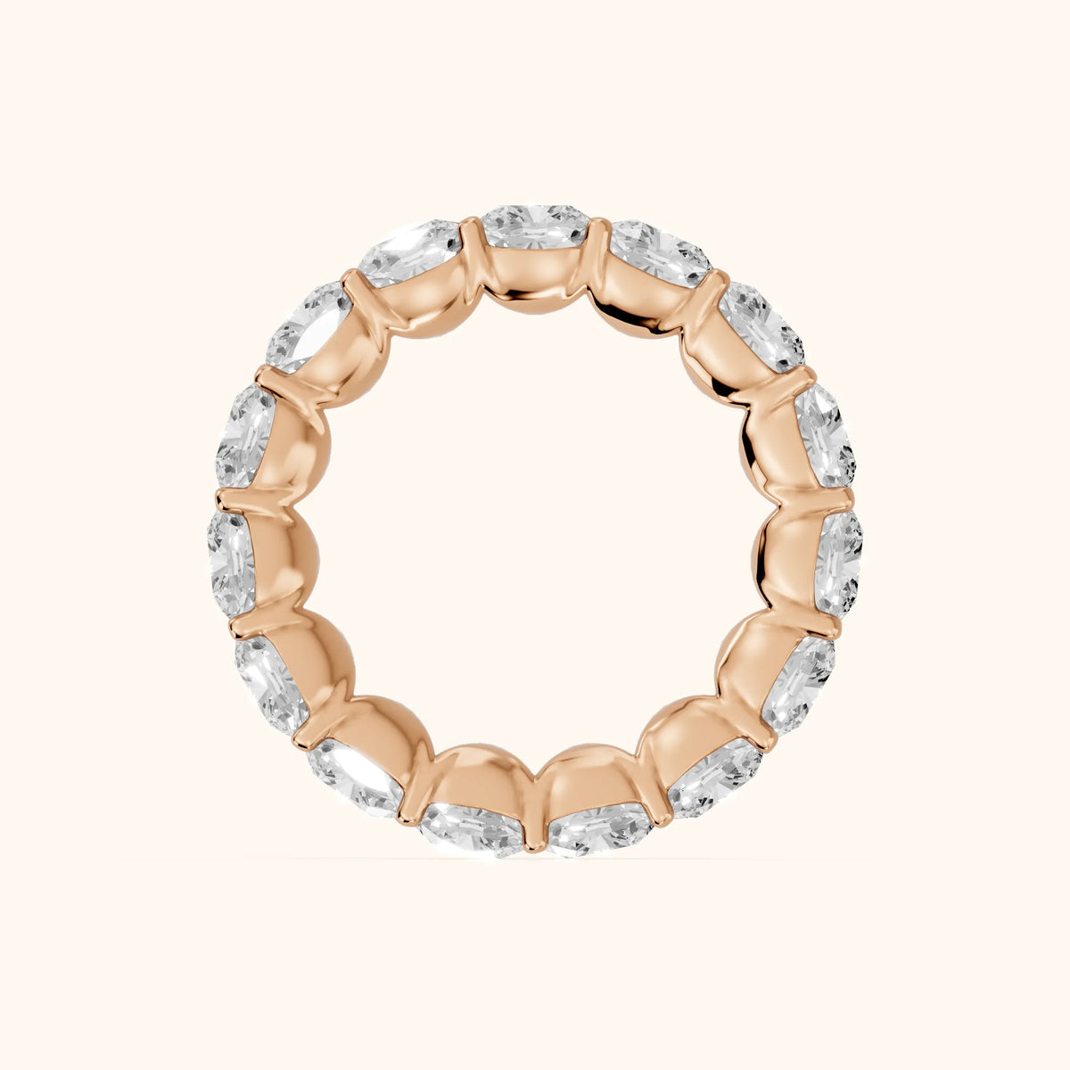 Vida Shared Prong Cushion Diamond Eternity Band in Rose Gold - FingerView