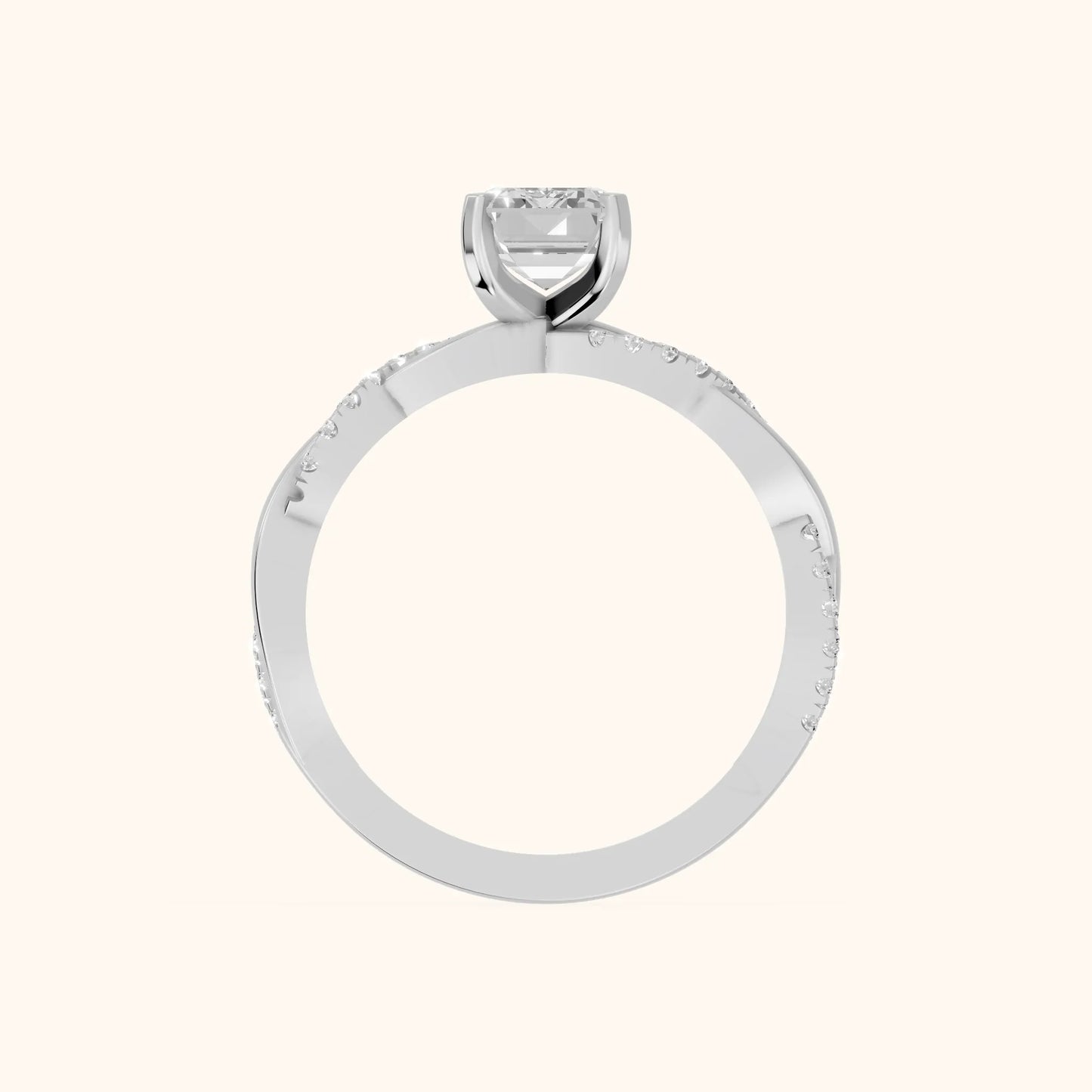 Twisted Side Stone Emerald Diamond Engagement Ring in Platinum - FingerView