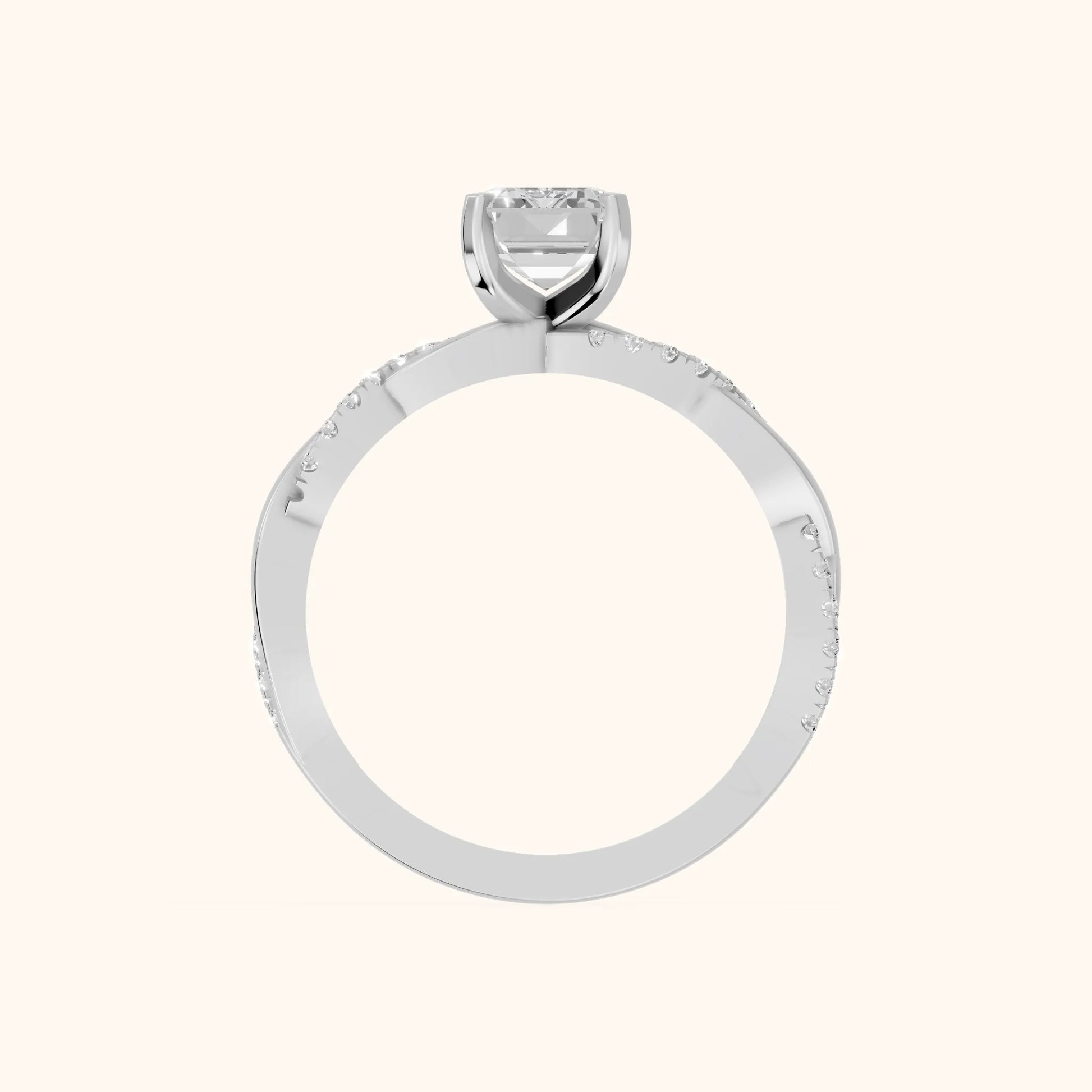 Twisted Side Stone Emerald Diamond Engagement Ring in Platinum - FingerView
