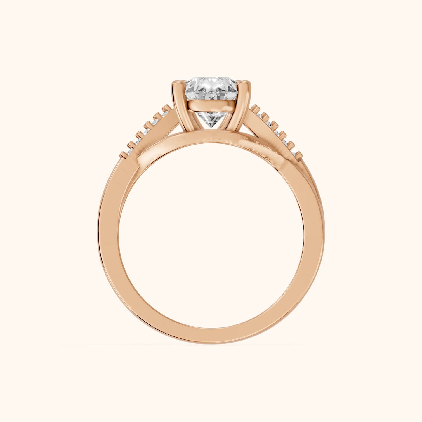 Veronica Twist Side Stone Pear Diamond Engagement Ring in Rose Gold - FingerView