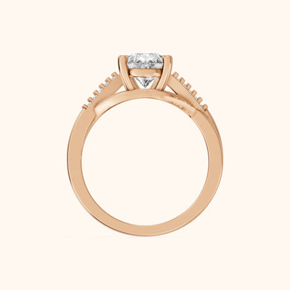 Veronica Twist Side Stone Pear Diamond Engagement Ring in Rose Gold - FingerView
