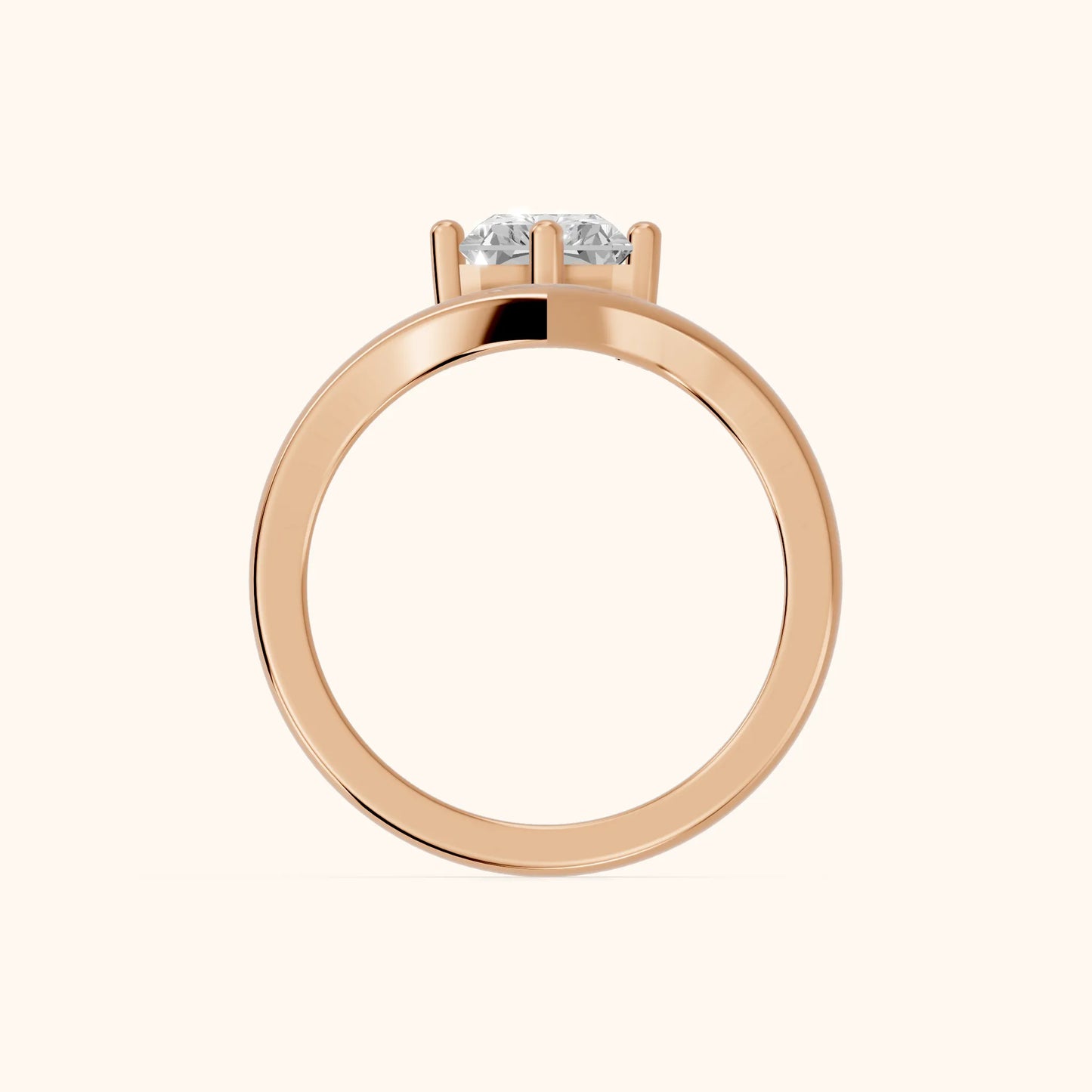 Evelyn Chevron Solitaire Radiant Diamond Engagement Ring in Rose Gold - FingerView