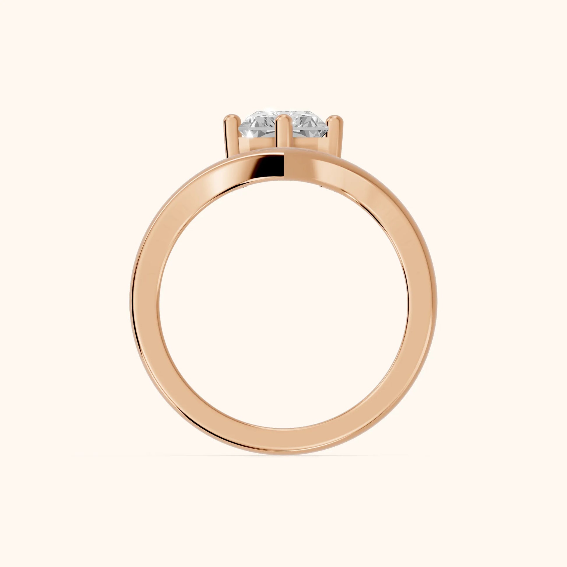 Evelyn Chevron Solitaire Radiant Diamond Engagement Ring in Rose Gold - FingerView
