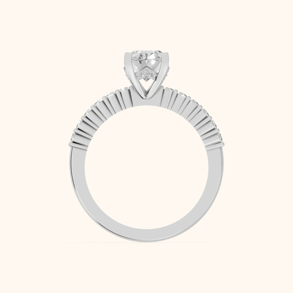 Honor Sidestone Oval Diamond Engagement Ring in Silver - FingerView.webp