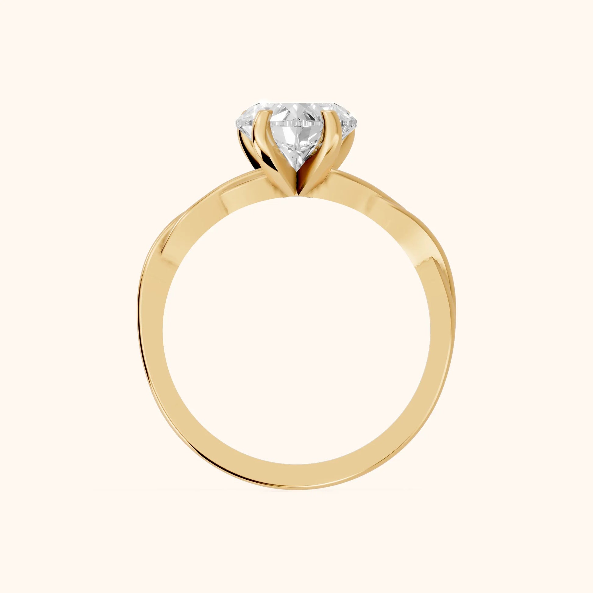 Iris Twist Heart Diamond Engagement Ring in Yellow Gold - FingerView
