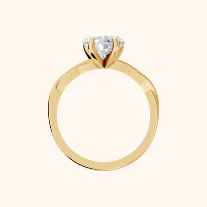 Iris Twist Heart Diamond Engagement Ring in Yellow Gold - FingerView