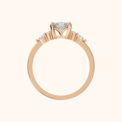 Amelia Three Stone Radiant Diamond Engagement Ring in Rose Gold - FingerView