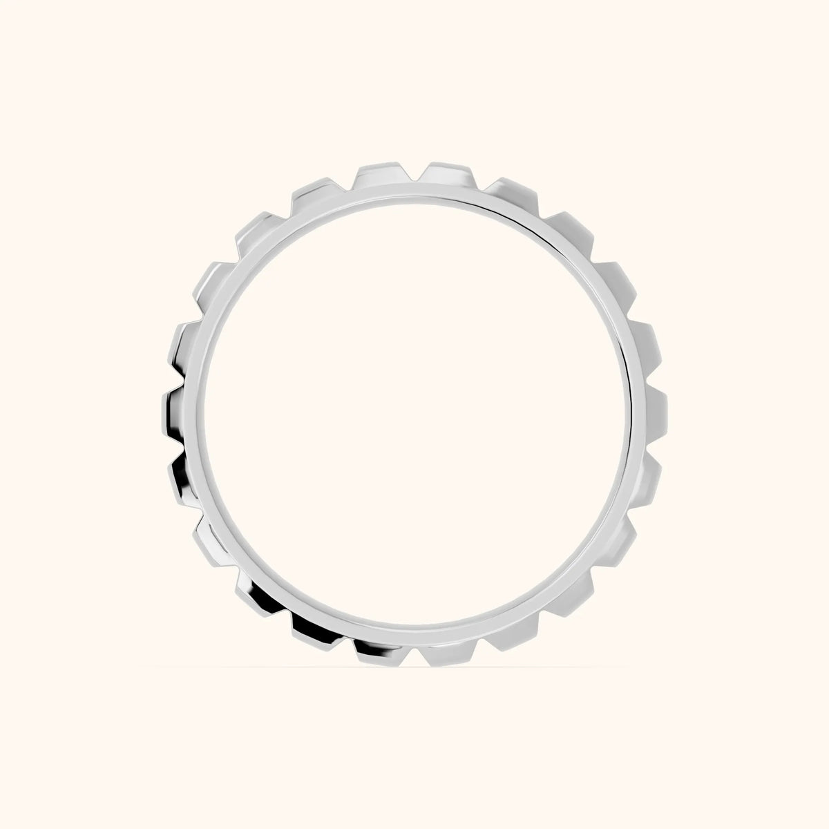 Odile Grooved Low Dome Wedding Band in White Gold - FingerView
