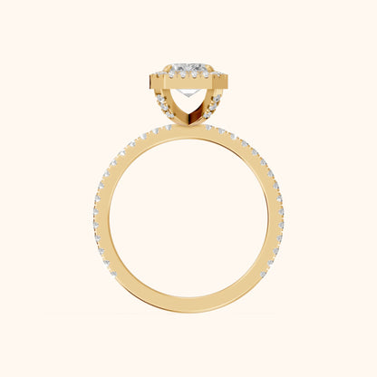 Rosemary Halo Pavé Emerald Diamond Engagement Ring in Yellow Gold - FingerView.webp