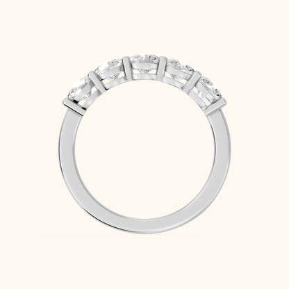 Theia Shared Prong Round Diamond Wedding Band in Silver - FingerView