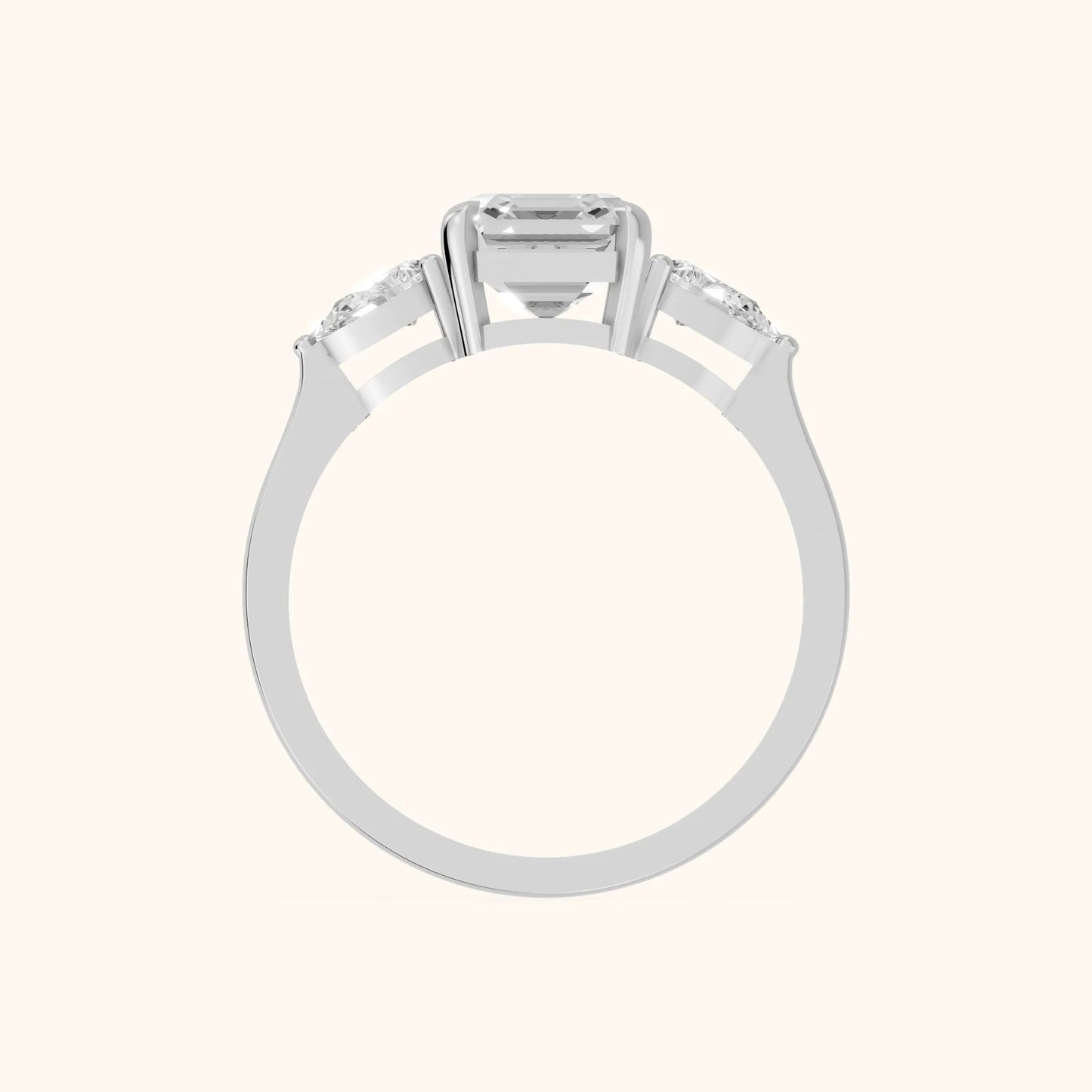 Grace Three Stone Asscher Diamond Engagement Ring in Platinum - FingerView