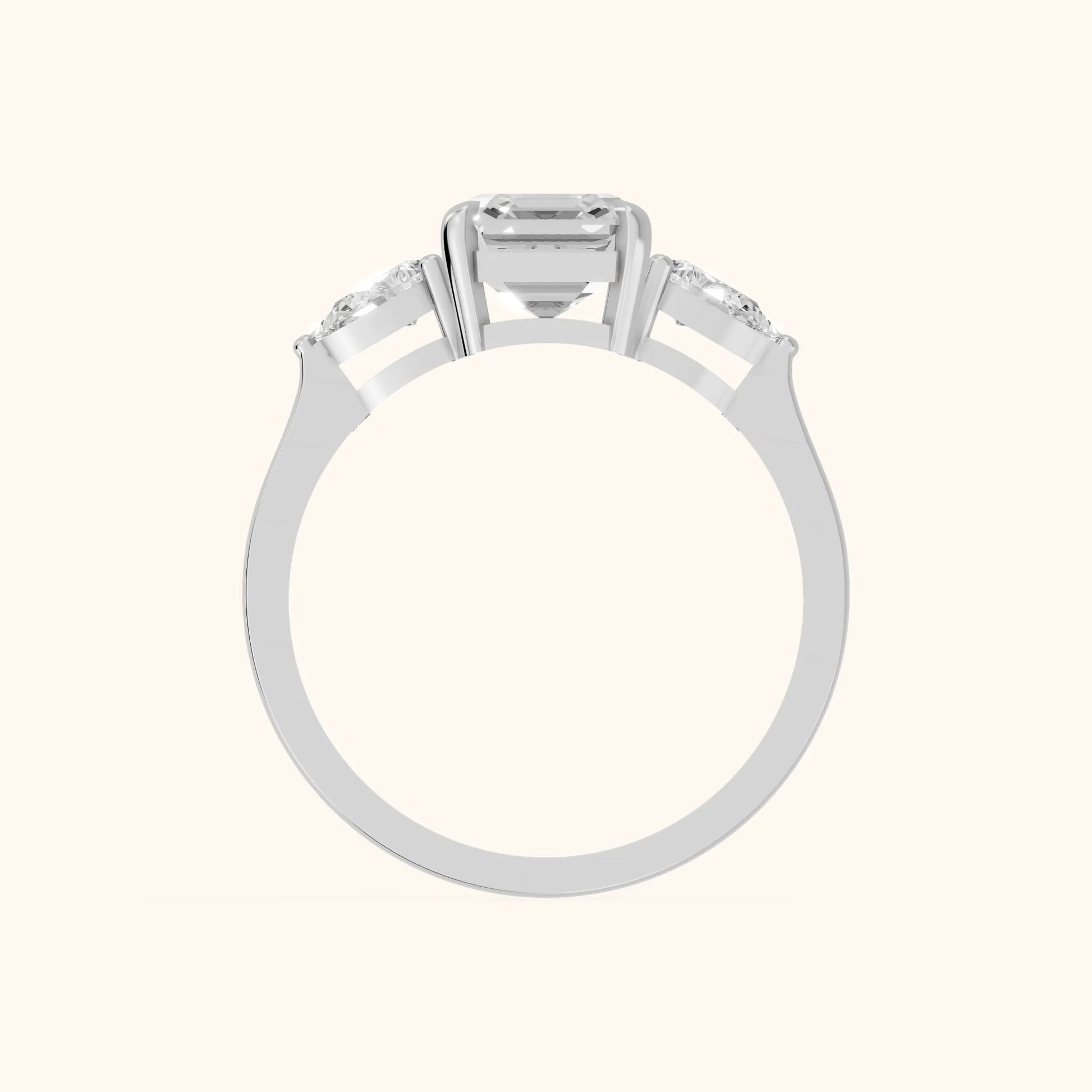 Grace Three Stone Asscher Diamond Engagement Ring in Platinum - FingerView