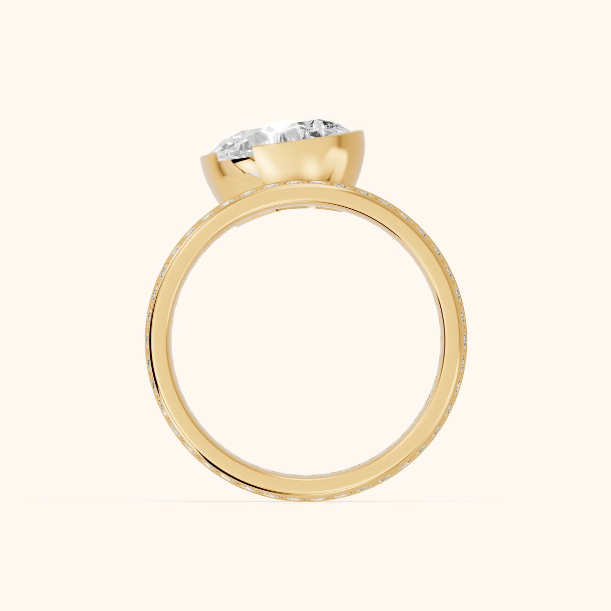 Summer Partial Bezel Pavé Pear Diamond Engagement Ring in Yellow Gold - FingerView.webp