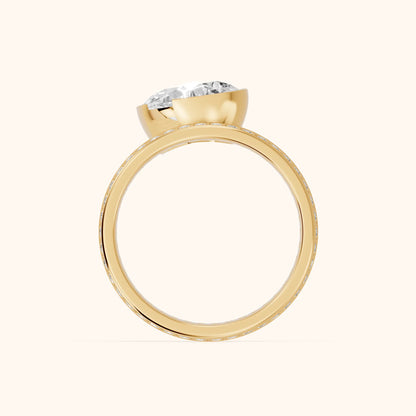 Summer Partial Bezel Pavé Pear Diamond Engagement Ring in Yellow Gold - FingerView.webp