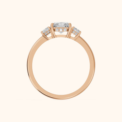 Marian Three-Stone Hidden Halo Radiant Diamond Engagement Ring in Rose Gold - FingerView.webp