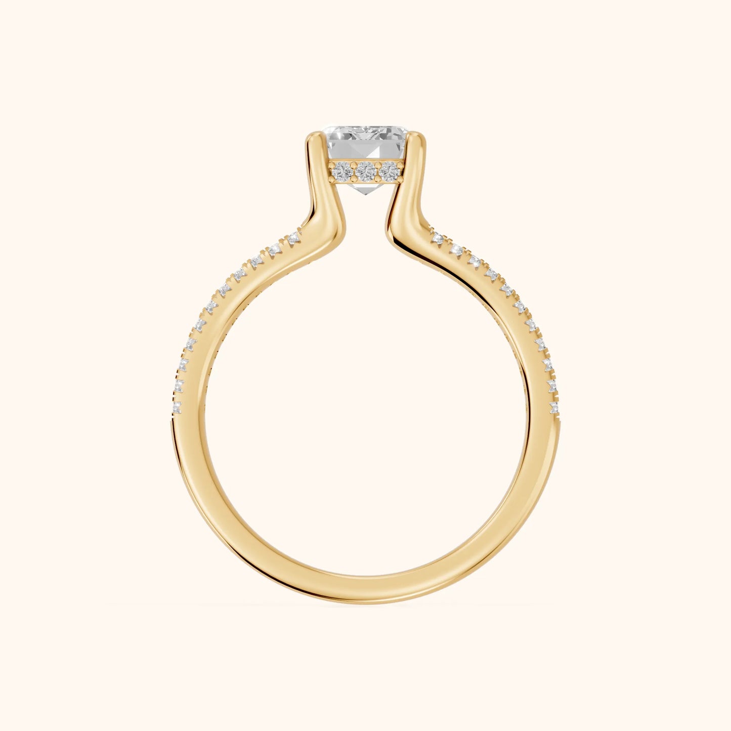 Eternal Embrace Solitaire Emerald Diamond Engagement Ring in Yellow Gold - FingerView